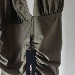 Fashion Nova Dark Olive Ruched Dress